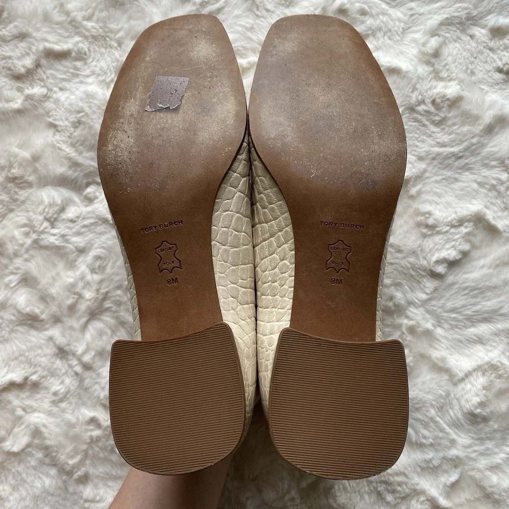 Tory Burch Georgia Square Toe‎ Croc-Embossed Leather Block Heel Pumps Size 8